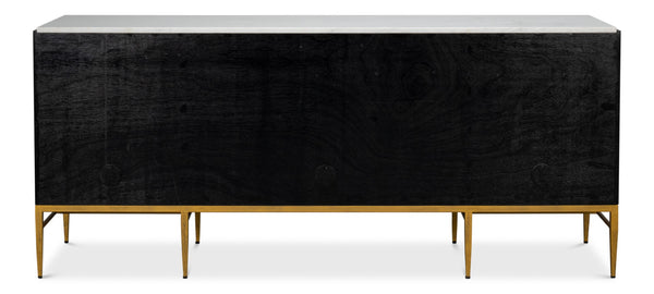 Sarreid Palisade Shagreen Credenza Black - Luxurious Mango Wood With Italian Marble & Leather Accents Black  54169