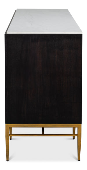Sarreid Palisade Shagreen Credenza Black - Luxurious Mango Wood With Italian Marble & Leather Accents Black  54169