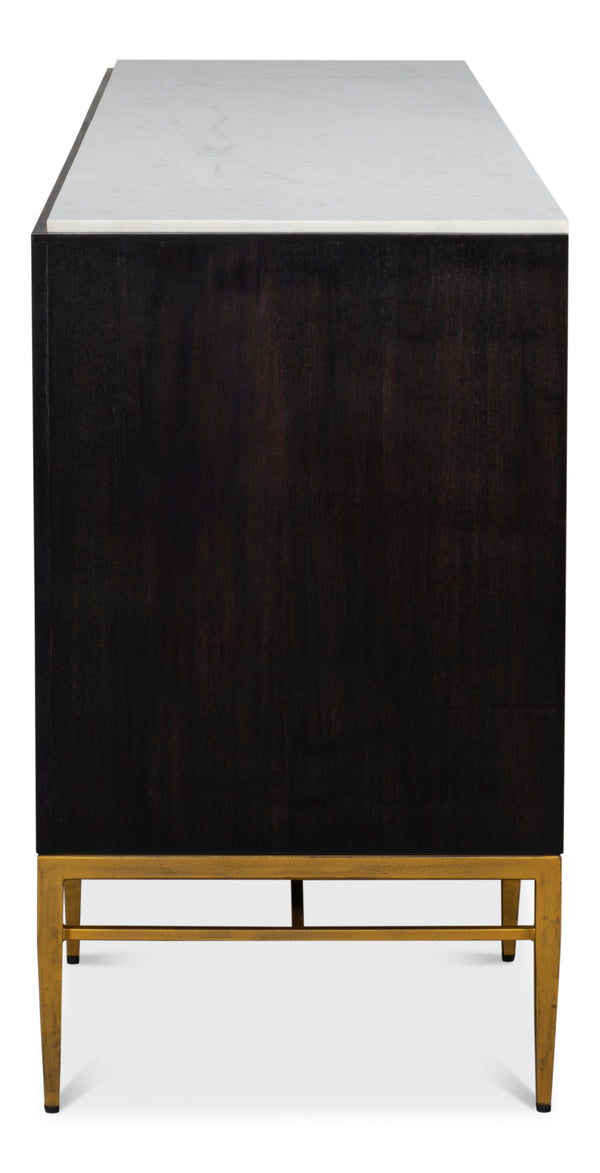 Sarreid Palisade Shagreen Credenza Black - Luxurious Mango Wood With Italian Marble & Leather Accents Black  54169