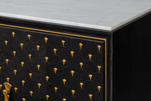 Sarreid Palisade Shagreen Credenza Black - Luxurious Mango Wood With Italian Marble & Leather Accents Black  54169