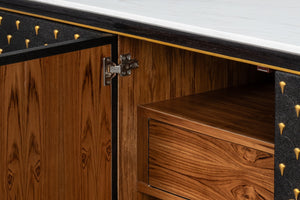 Sarreid Palisade Shagreen Credenza Black - Luxurious Mango Wood With Italian Marble & Leather Accents Black  54169