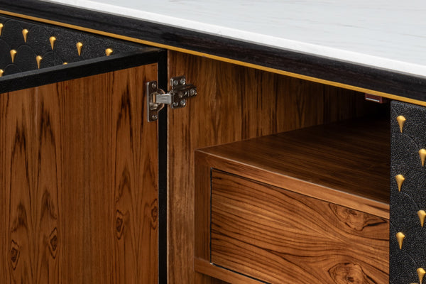 Sarreid Palisade Shagreen Credenza Black - Luxurious Mango Wood With Italian Marble & Leather Accents Black  54169