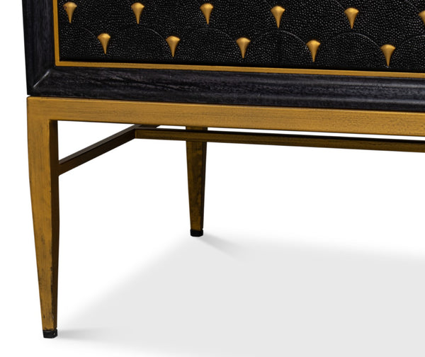 Sarreid Palisade Shagreen Credenza Black - Luxurious Mango Wood With Italian Marble & Leather Accents Black  54169