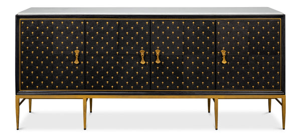 Sarreid Palisade Shagreen Credenza Black - Luxurious Mango Wood With Italian Marble & Leather Accents Black  54169