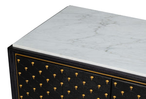 Sarreid Palisade Shagreen Credenza Black - Luxurious Mango Wood With Italian Marble & Leather Accents Black  54169