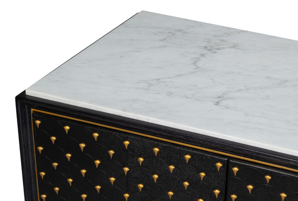 Sarreid Palisade Shagreen Credenza Black - Luxurious Mango Wood With Italian Marble & Leather Accents Black  54169