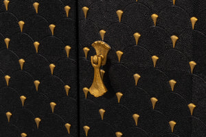 Sarreid Palisade Shagreen Credenza Black - Luxurious Mango Wood With Italian Marble & Leather Accents Black  54169