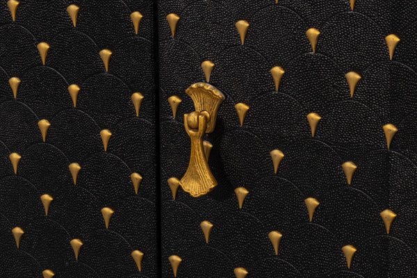 Sarreid Palisade Shagreen Credenza Black - Luxurious Mango Wood With Italian Marble & Leather Accents Black  54169