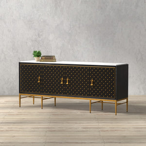 Sarreid Palisade Shagreen Credenza Black - Luxurious Mango Wood With Italian Marble & Leather Accents Black  54169