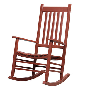 English Elm Outsunny Outdoor Rocking Chair - Classic Wooden Design With Smooth Armrests, High Back, Wine Red Finish W2225P200628-GIGA