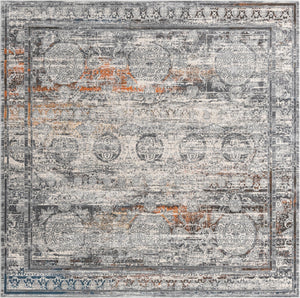 Unique Loom Finsbury Charlotte Machine Made Abstract Rug Multi, Gray/Orange/Ivory/Olive/Brown/Blue/Yellow 7' 10" x 7' 10"