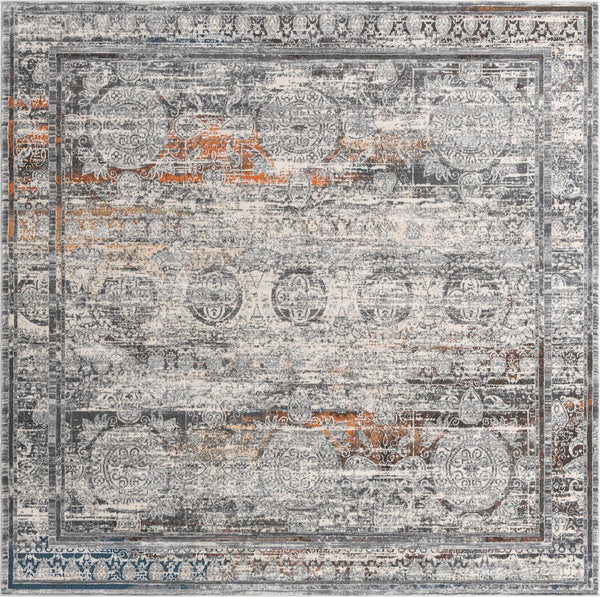 Unique Loom Finsbury Charlotte Machine Made Abstract Rug Multi, Gray/Orange/Ivory/Olive/Brown/Blue/Yellow 7' 10" x 7' 10"