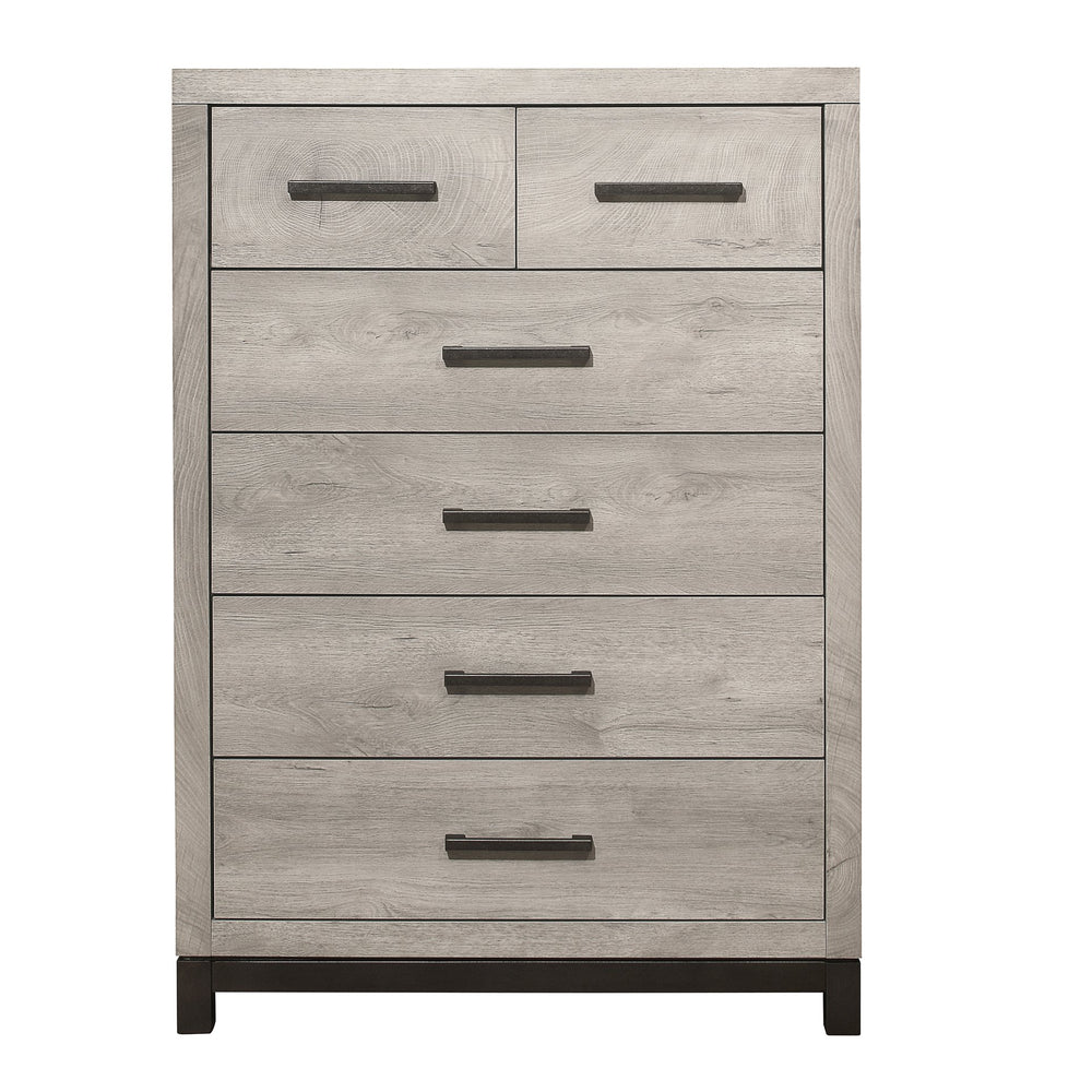 English Elm Two-Tone Gray Zephyr 5-Drawer Bedroom Chest with Metal Bar Hardware, Modern Melamine Finish, 34"x17"x48.5" B011P366066