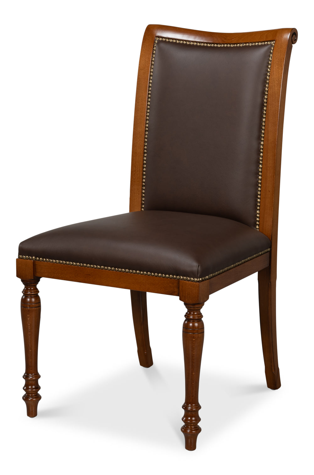 Sarreid Camile Leather Side Chair Set Of 2 - Stylish Brown Sierra Leather With Old World Walnut Finish Brown  54179