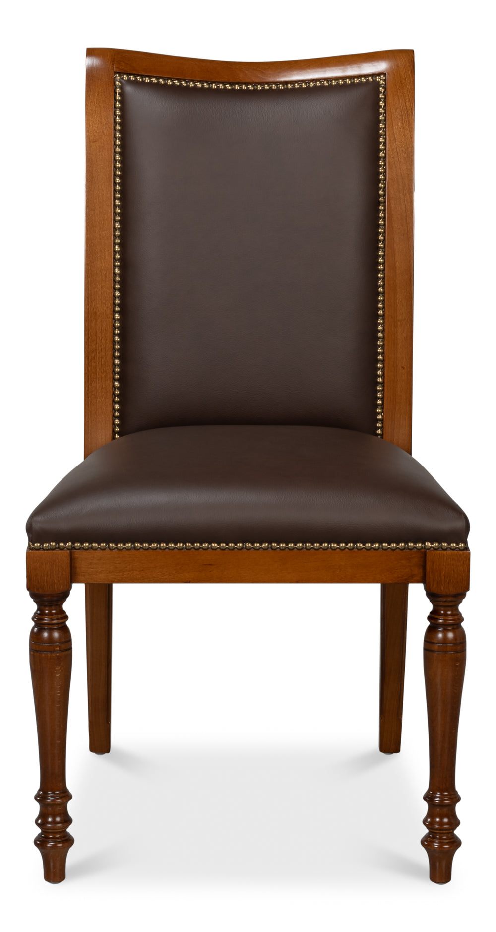 Sarreid Camile Leather Side Chair Set Of 2 - Stylish Brown Sierra Leather With Old World Walnut Finish Brown  54179