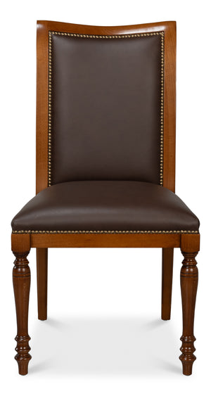 Sarreid Camile Leather Side Chair Set Of 2 - Stylish Brown Sierra Leather With Old World Walnut Finish Brown  54179