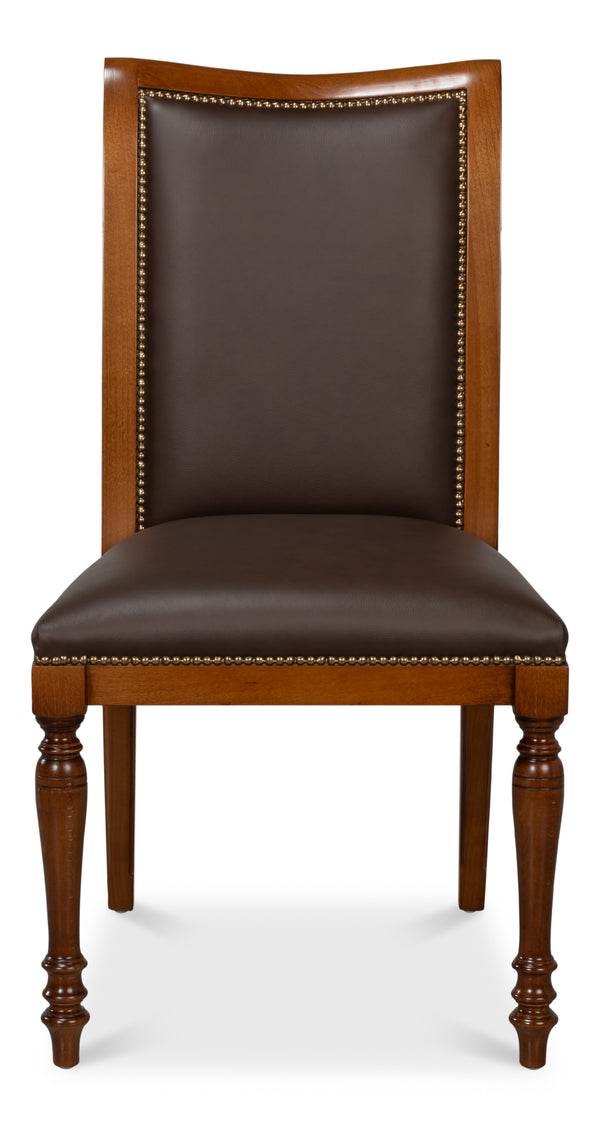 Sarreid Camile Leather Side Chair Set Of 2 - Stylish Brown Sierra Leather With Old World Walnut Finish Brown  54179