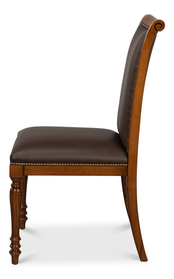 Sarreid Camile Leather Side Chair Set Of 2 - Stylish Brown Sierra Leather With Old World Walnut Finish Brown  54179