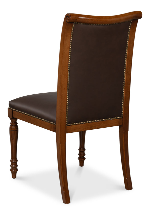 Sarreid Camile Leather Side Chair Set Of 2 - Stylish Brown Sierra Leather With Old World Walnut Finish Brown  54179