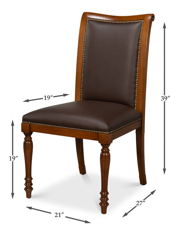 Sarreid Camile Leather Side Chair Set Of 2 - Stylish Brown Sierra Leather With Old World Walnut Finish Brown  54179