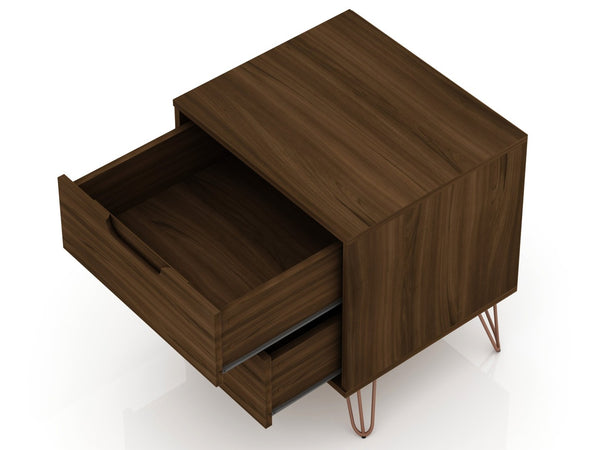 English Elm Rockefeller 20" Chestnut Brown Nightstand - Mid-Century 2-Drawer Design With Custom Handle Options B365P398169-GIGA