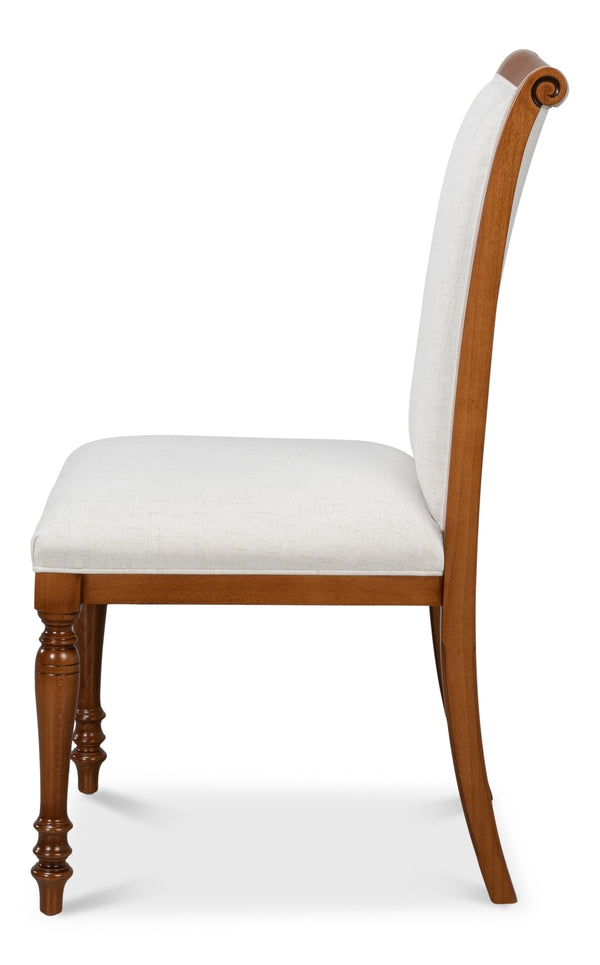 Sarreid Polk Fabric Side Chair Set Of 2 - Stylish Brown & Cream Design With Old World Walnut Finish Brown  54180