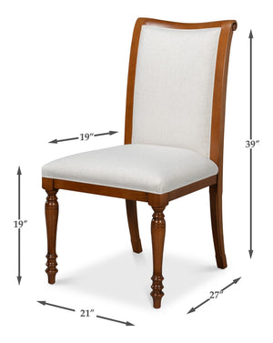 Sarreid Polk Fabric Side Chair Set Of 2 - Stylish Brown & Cream Design With Old World Walnut Finish Brown  54180