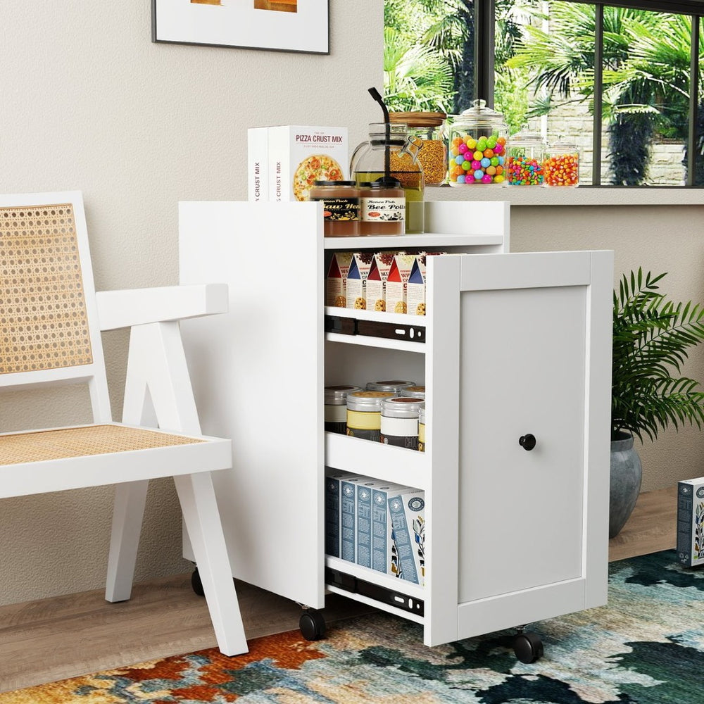 English Elm Organizer Rolling Three Tier Pantry Storage Cabinet with Wheeled Base Slim Fit W331P379769
