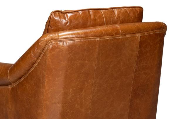 Sarreid Vandike Arm Chair In Cuba Brown Leather With Elegant Gold Nailhead Trim For Stylish Interiors Brown  54186