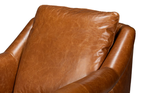 Sarreid Vandike Arm Chair In Cuba Brown Leather With Elegant Gold Nailhead Trim For Stylish Interiors Brown  54186