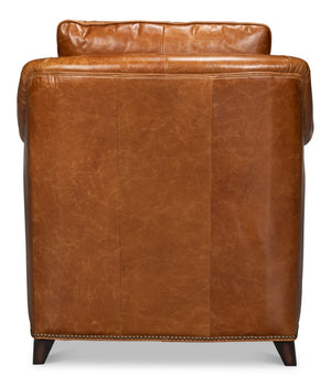 Sarreid Vandike Arm Chair In Cuba Brown Leather With Elegant Gold Nailhead Trim For Stylish Interiors Brown  54186