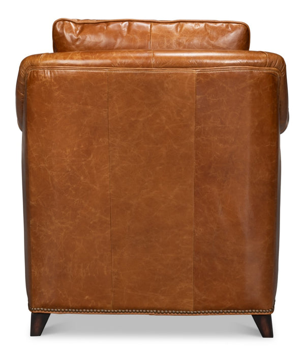 Sarreid Vandike Arm Chair In Cuba Brown Leather With Elegant Gold Nailhead Trim For Stylish Interiors Brown  54186