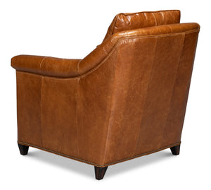 Sarreid Vandike Arm Chair In Cuba Brown Leather With Elegant Gold Nailhead Trim For Stylish Interiors Brown  54186