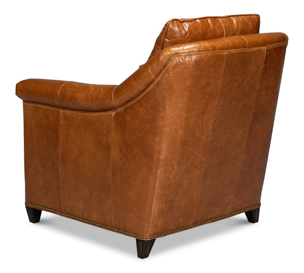 Sarreid Vandike Arm Chair In Cuba Brown Leather With Elegant Gold Nailhead Trim For Stylish Interiors Brown  54186