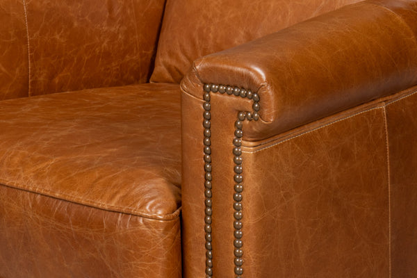 Sarreid Vandike Arm Chair In Cuba Brown Leather With Elegant Gold Nailhead Trim For Stylish Interiors Brown  54186