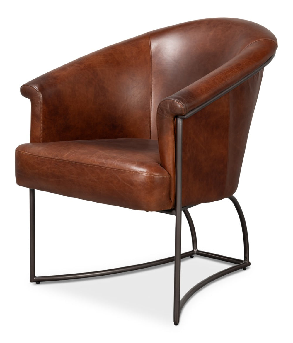 Sarreid Nagel Distilled Leather Chair In Newark Brown - Elegant Iron Frame For Modern Living Spaces Brown  54187