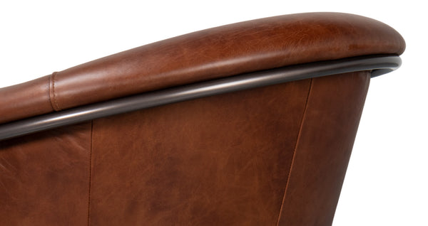 Sarreid Nagel Distilled Leather Chair In Newark Brown - Elegant Iron Frame For Modern Living Spaces Brown  54187