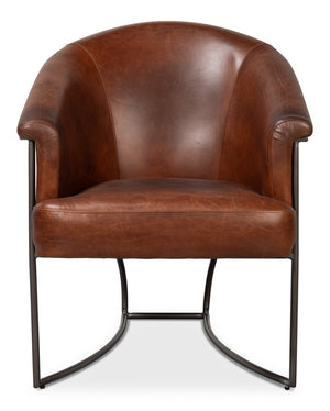 Sarreid Nagel Distilled Leather Chair In Newark Brown - Elegant Iron Frame For Modern Living Spaces Brown  54187