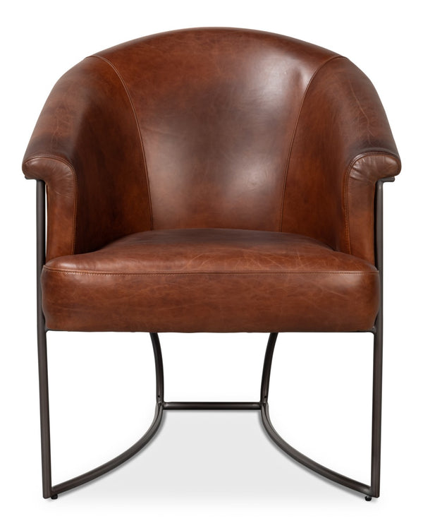 Sarreid Nagel Distilled Leather Chair In Newark Brown - Elegant Iron Frame For Modern Living Spaces Brown  54187