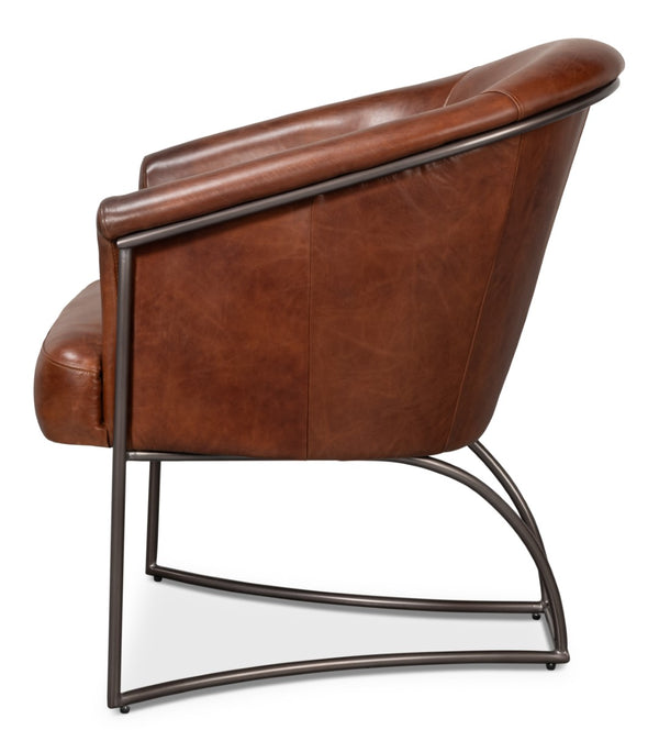Sarreid Nagel Distilled Leather Chair In Newark Brown - Elegant Iron Frame For Modern Living Spaces Brown  54187