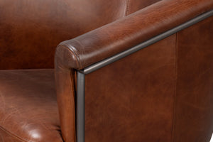 Sarreid Nagel Distilled Leather Chair In Newark Brown - Elegant Iron Frame For Modern Living Spaces Brown  54187
