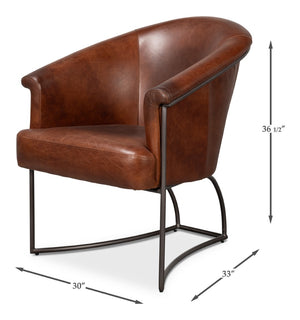 Sarreid Nagel Distilled Leather Chair In Newark Brown - Elegant Iron Frame For Modern Living Spaces Brown  54187