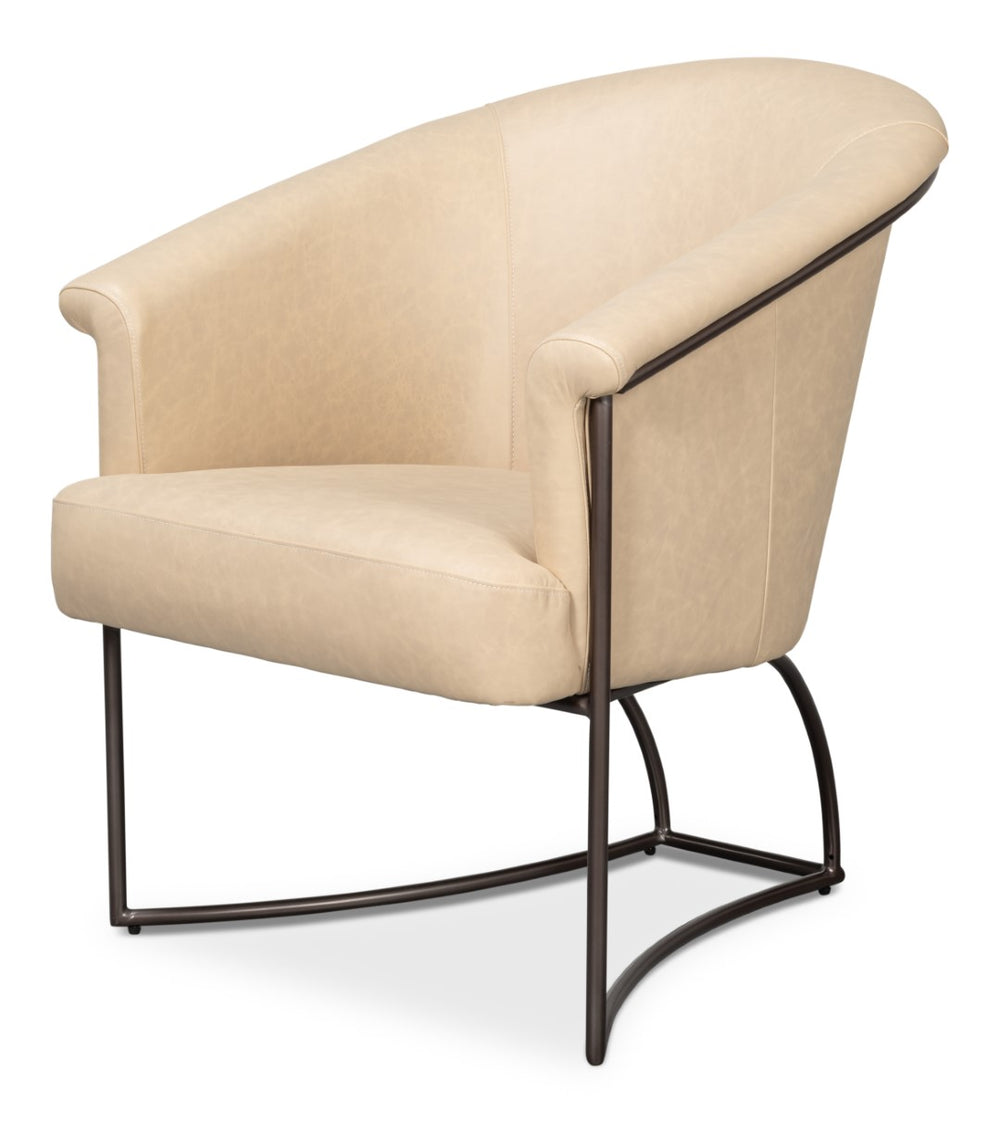 Sarreid Nagel Distilled Leather Chair In Cappuccino White - Modern Iron Frame For Stylish Home Décor White  54188