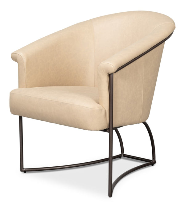 Sarreid Nagel Distilled Leather Chair In Cappuccino White - Modern Iron Frame For Stylish Home Décor White  54188