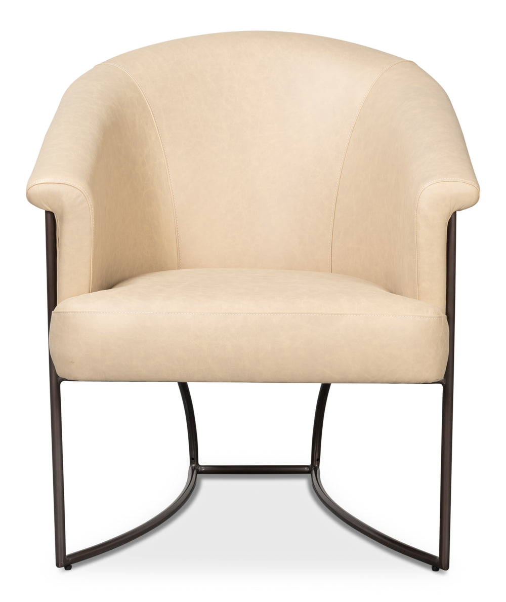 Sarreid Nagel Distilled Leather Chair In Cappuccino White - Modern Iron Frame For Stylish Home Décor White  54188