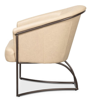 Sarreid Nagel Distilled Leather Chair In Cappuccino White - Modern Iron Frame For Stylish Home Décor White  54188