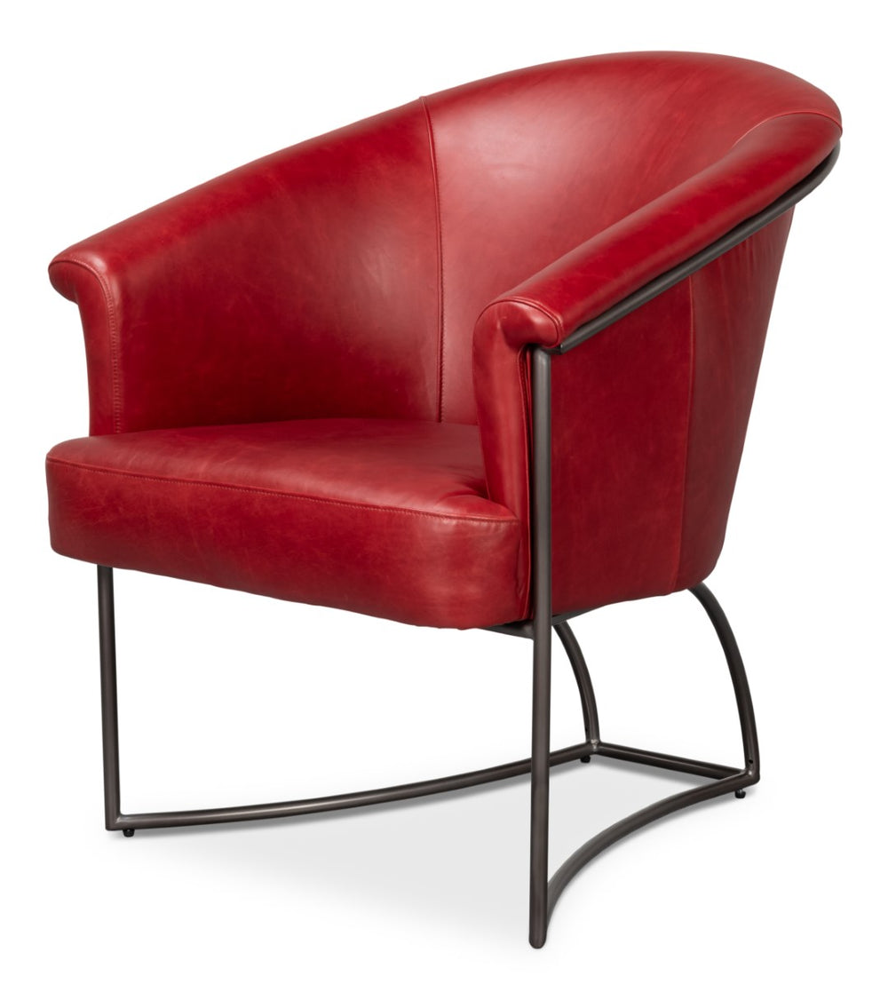 Sarreid Nagel Red Distressed Leather Chair - Stylish Rouge Design With Durable Iron Frame For Modern Spaces Red  54189