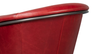 Sarreid Nagel Red Distressed Leather Chair - Stylish Rouge Design With Durable Iron Frame For Modern Spaces Red  54189