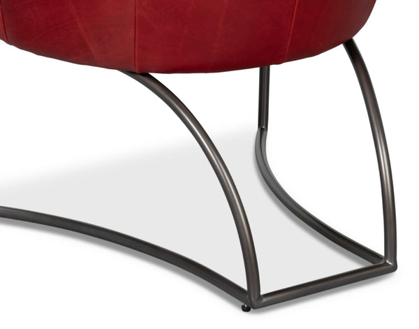 Sarreid Nagel Red Distressed Leather Chair - Stylish Rouge Design With Durable Iron Frame For Modern Spaces Red  54189