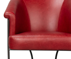 Sarreid Nagel Red Distressed Leather Chair - Stylish Rouge Design With Durable Iron Frame For Modern Spaces Red  54189